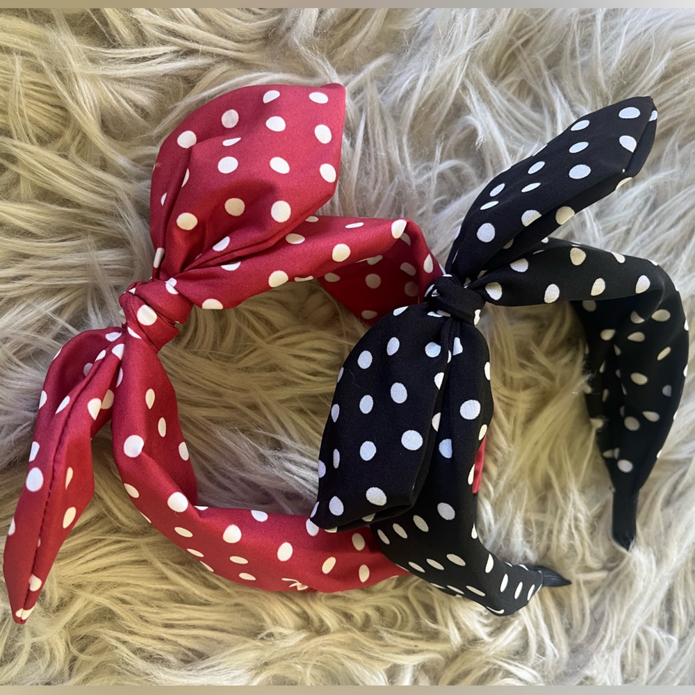 Polka Dot Headbands bundle - Red and Black, wired bow for adjustment CUTE